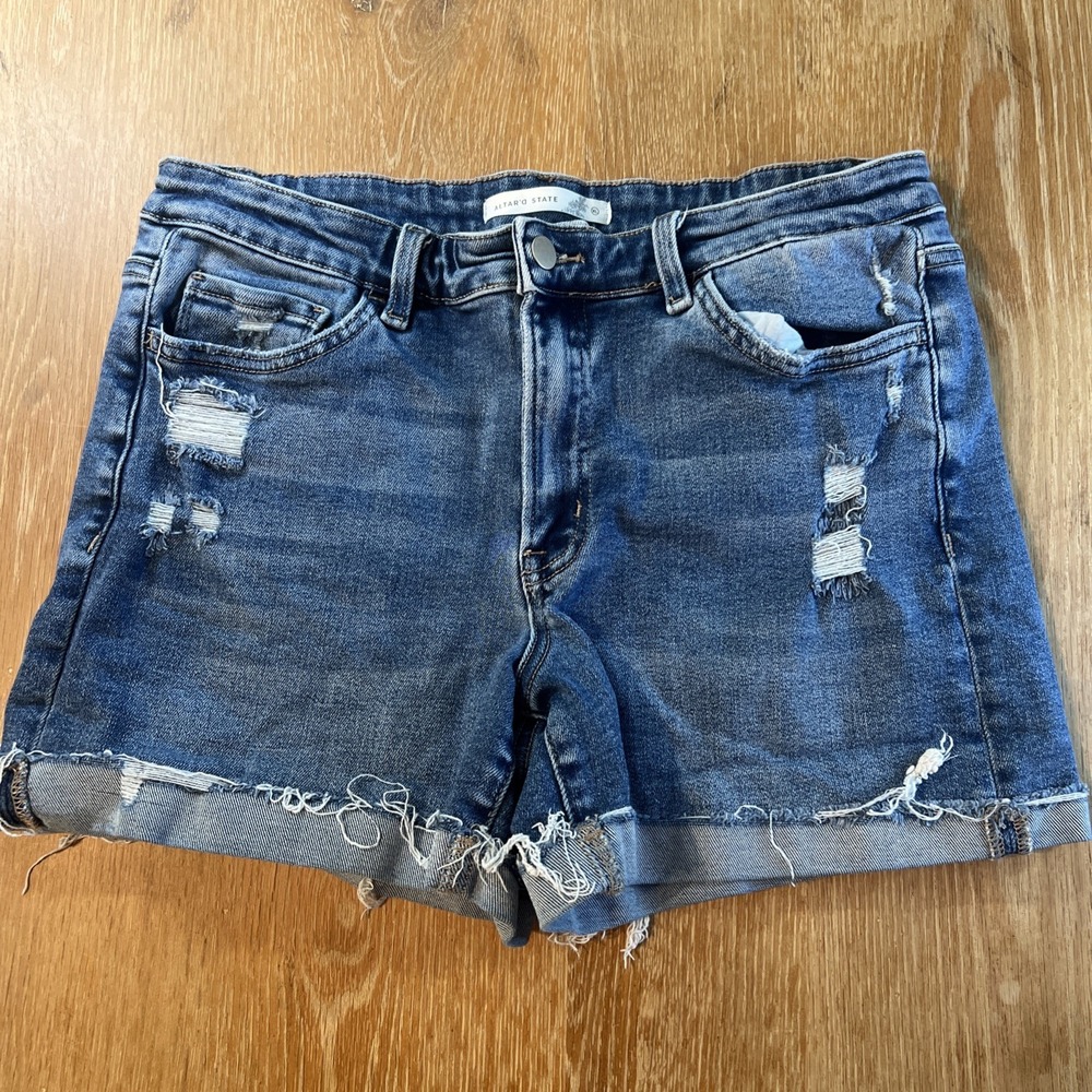 Altar'd State Womens Denim Shorts‎ XL Distressed Cuffed Stretch